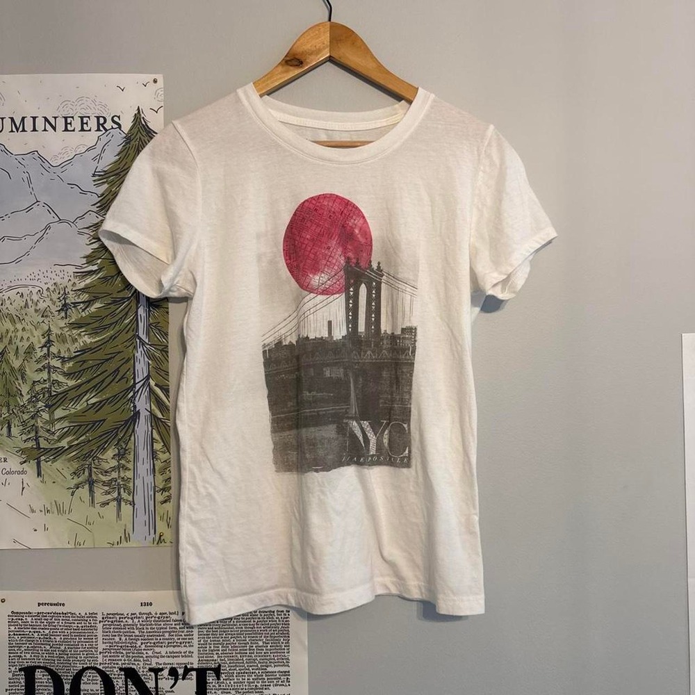 Aeropostale Y2K Graphic Tee Early 2000s Industrial Print White Vintage T‑Shirt